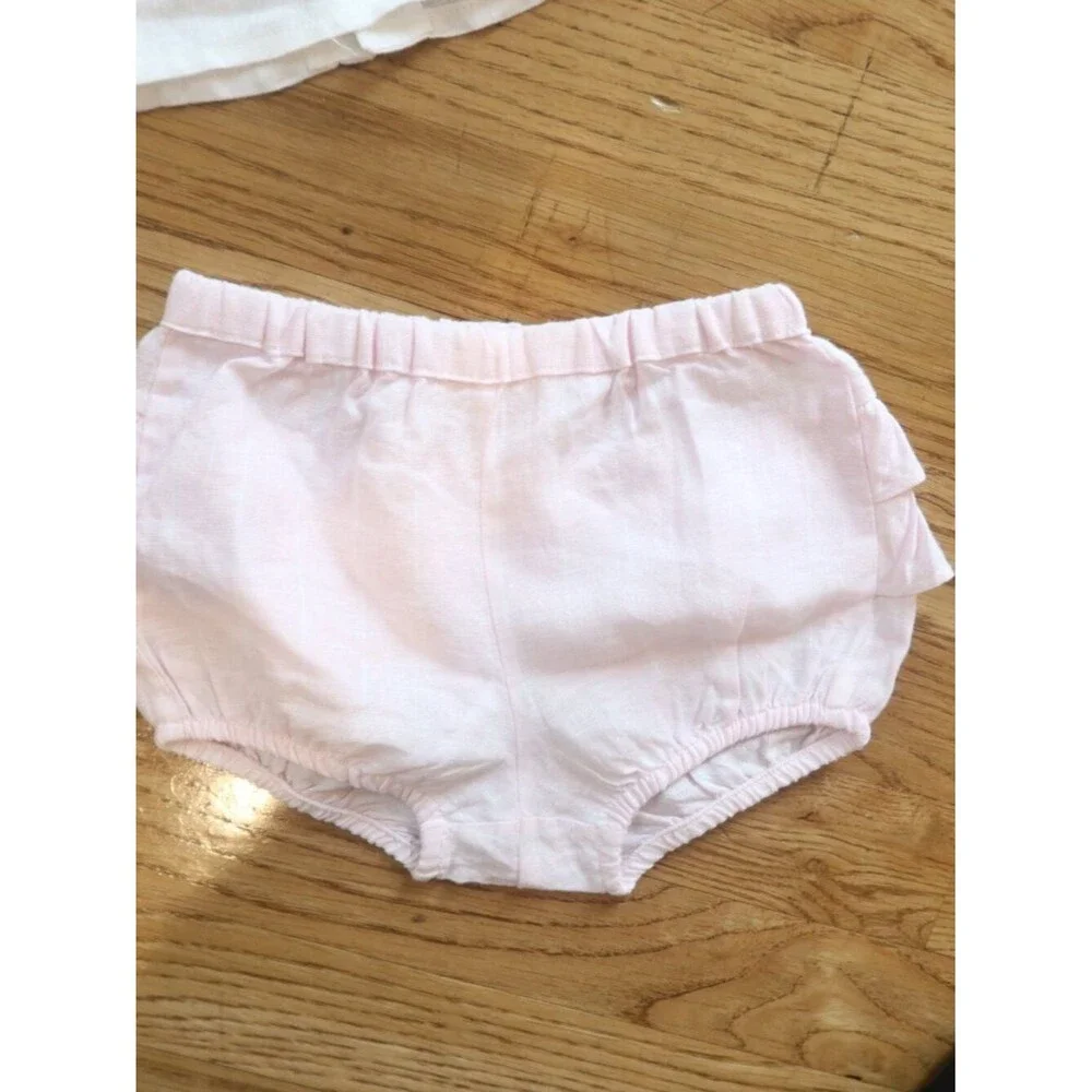 IL GUFO baby girl 2 piece set white pink 100% linen top bloomer summer event 12M